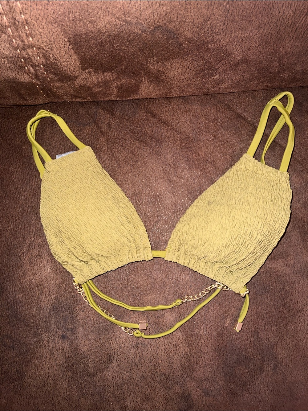 Olive Green Smocked Triangle Bikini Top - Women Swim Bikini